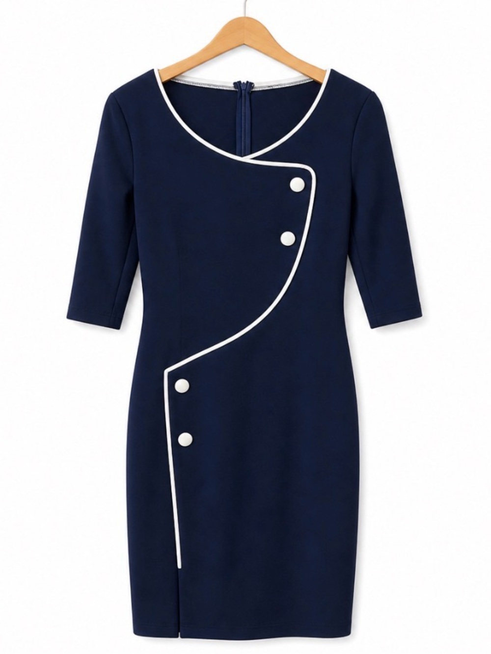 Navy Contrast Trim Midi Dress